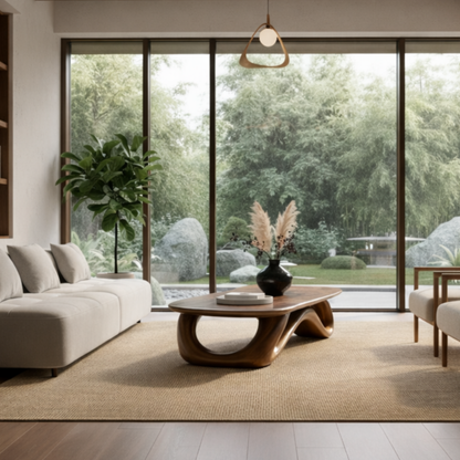 Sculpted Solid Wood Coffee Table – Organic Modern Luxury Centerpiece