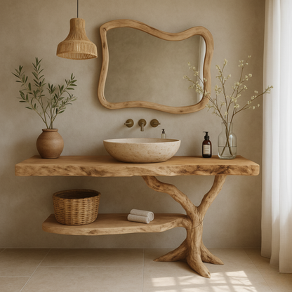 Natural Live-Edge Wood Bathroom Vanity – Luxury Handcrafted