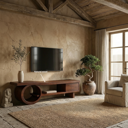Modern Solid Wood TV Console with Circular Base