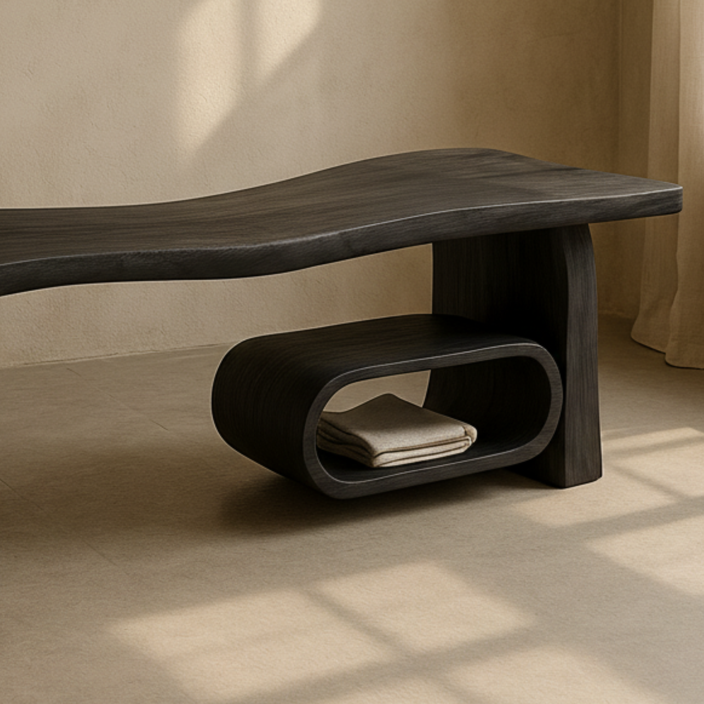 Sculptural Wood Bench for Entryway & Living Room