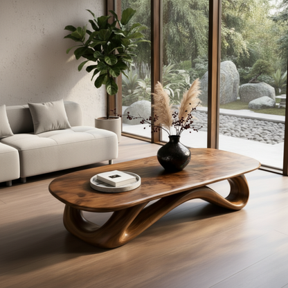 Sculpted Solid Wood Coffee Table – Organic Modern Luxury Centerpiece