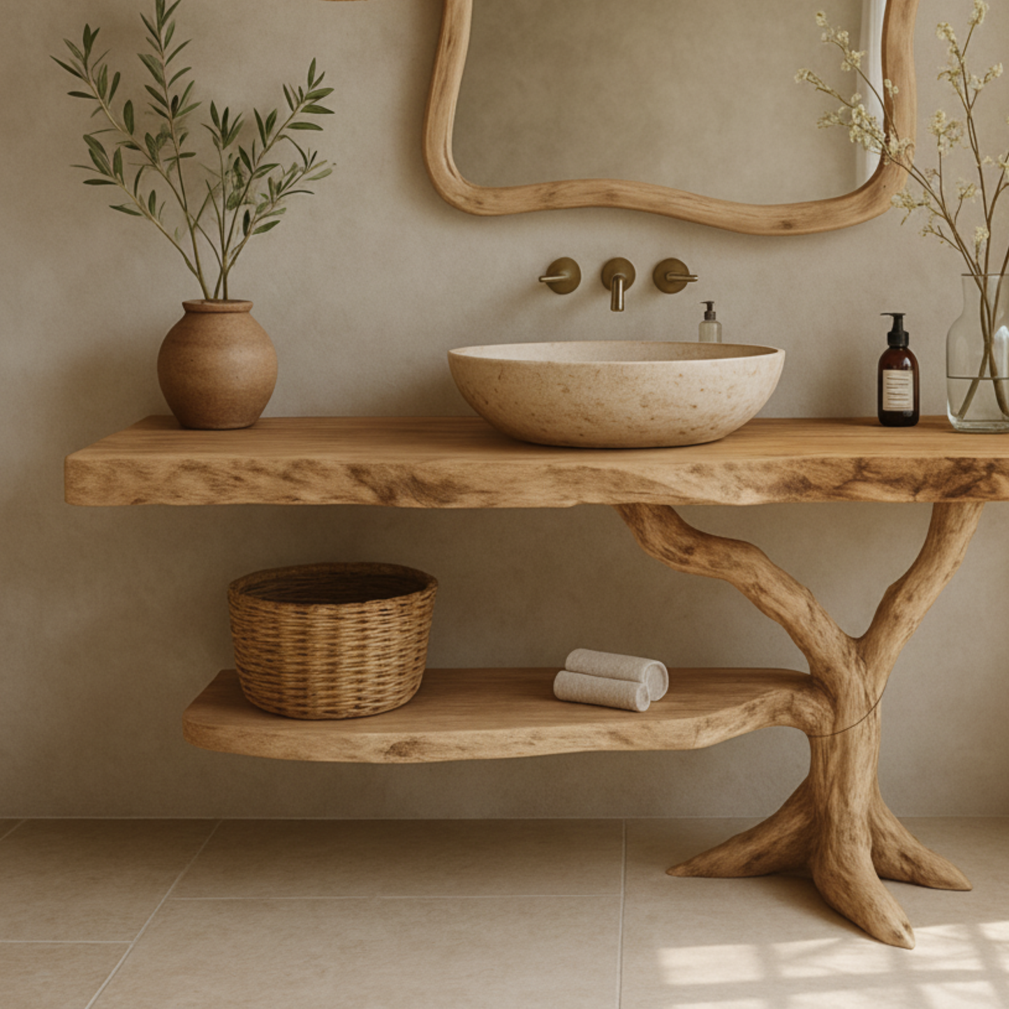 Natural Live-Edge Wood Bathroom Vanity – Luxury Handcrafted