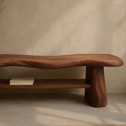 Organic Solid Wood Bench – Sculpted Live-Edge Design