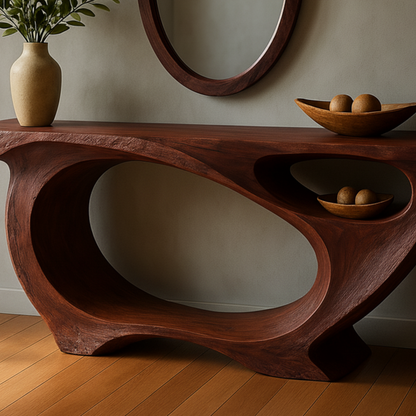Luxury Sculptural Console Table – Handmade Solid Wood Console with Live Edge Style
