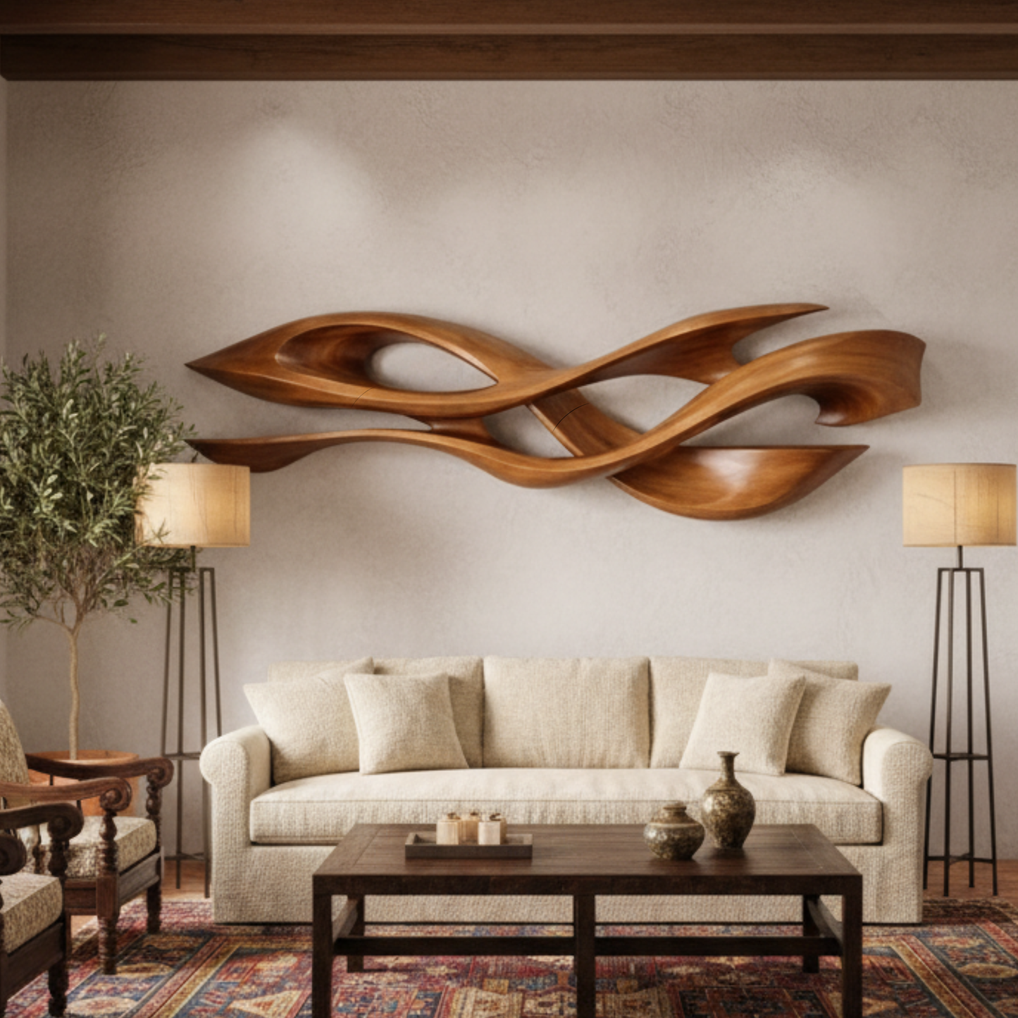 Luxury Sculptural Solid Wood Wall Art – Organic Flow Modern Statement Decor