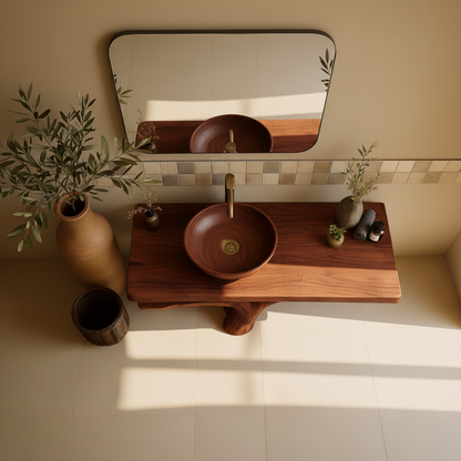 Handcrafted Solid Wood Bathroom Vanity with Tree-Root Base – Organic Modern Luxury Sink Console