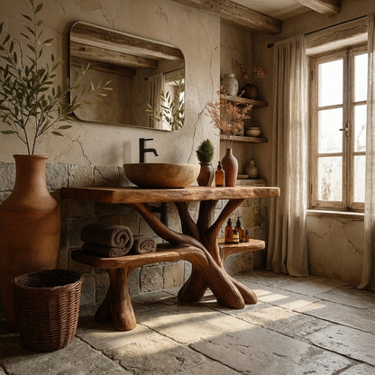 Rustic Luxury Wood Bathroom Vanity with Tree-Root Design