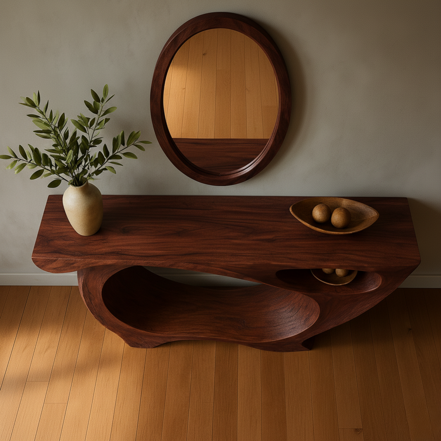 Luxury Sculptural Console Table – Handmade Solid Wood Console with Live Edge Style
