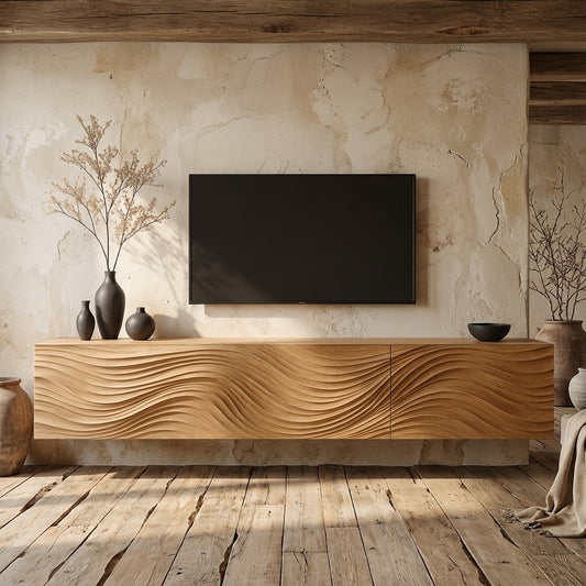 Wave-Front Solid Wood Floating TV Console
