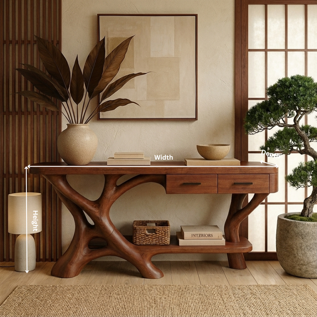 Luxury Natural Wood Console Table with Artistic Root Base Design