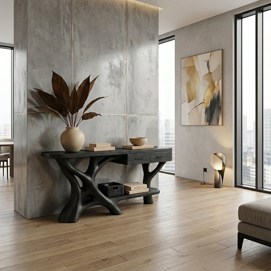 Luxury Natural Wood Console Table with Artistic Root Base Design