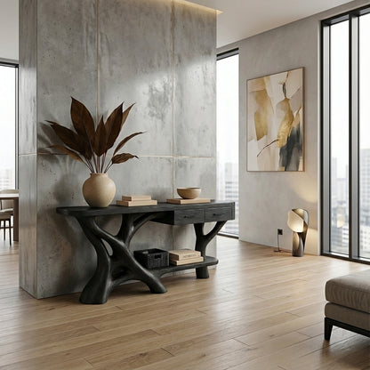 Luxury Natural Wood Console Table with Artistic Root Base Design