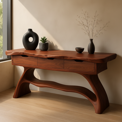 Luxury Live Edge Console Table – Handmade Solid Wood Console with Sculptural Design