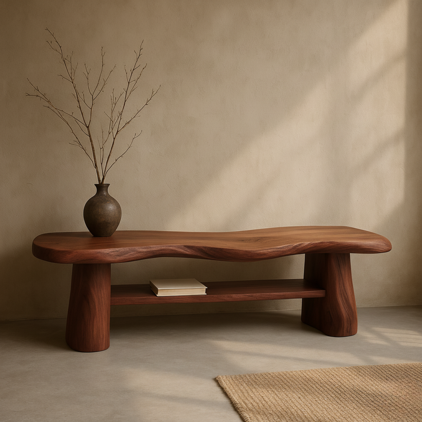 Organic Solid Wood Bench – Sculpted Live-Edge Design