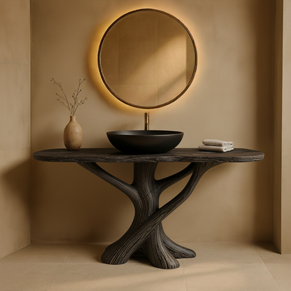 Solid Wood Bathroom Vanity with Sculptural Intertwined Base