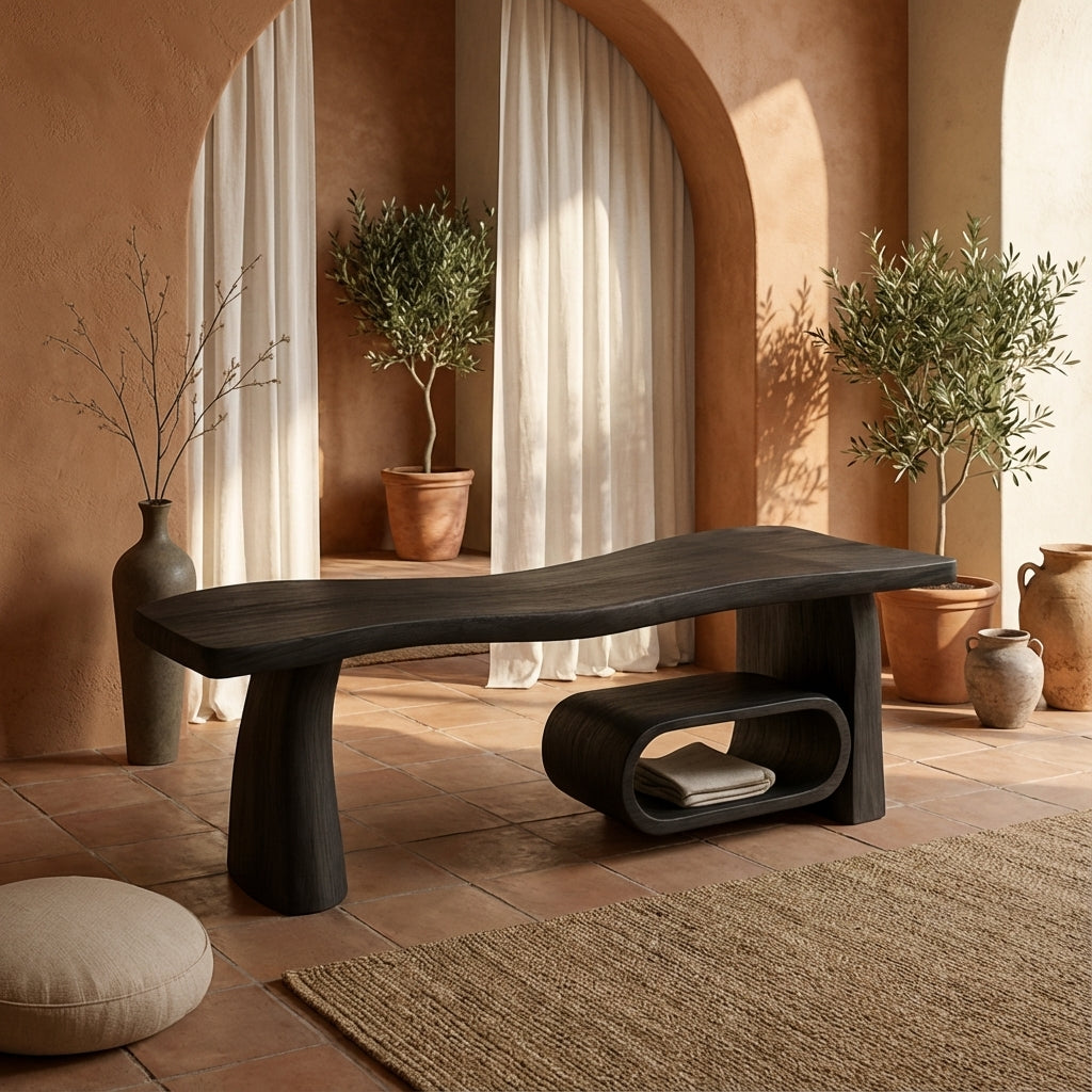 Sculptural Wood Bench for Entryway & Living Room