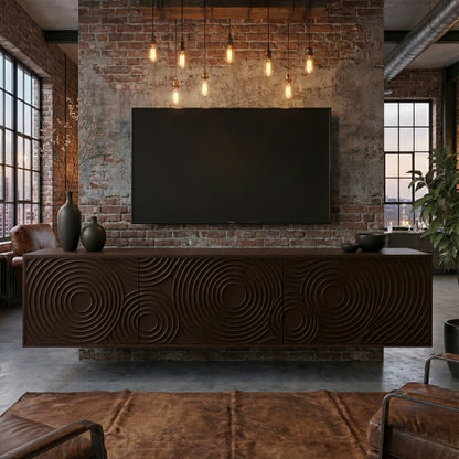 Luxury Floating TV Console with Ripple Carved Front
