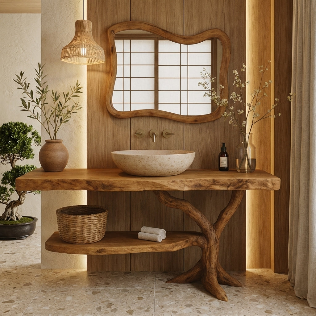 Natural Live-Edge Wood Bathroom Vanity – Luxury Handcrafted