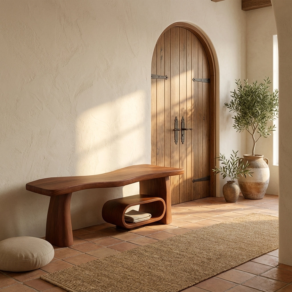 Sculptural Wood Bench for Entryway & Living Room