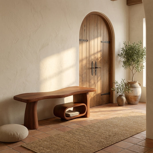 Sculptural Wood Bench for Entryway & Living Room