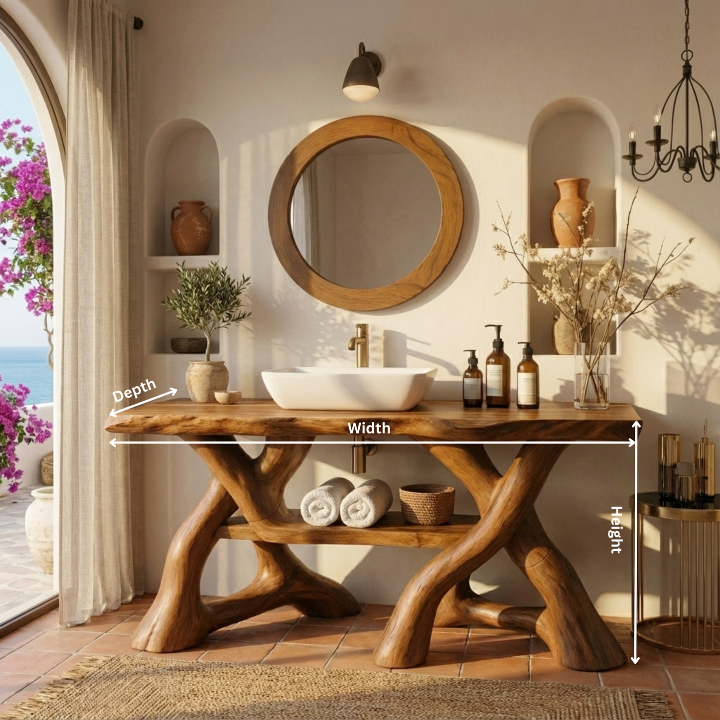 Handcrafted Solid Wood Bathroom Vanity with Sculptural Interwoven Base