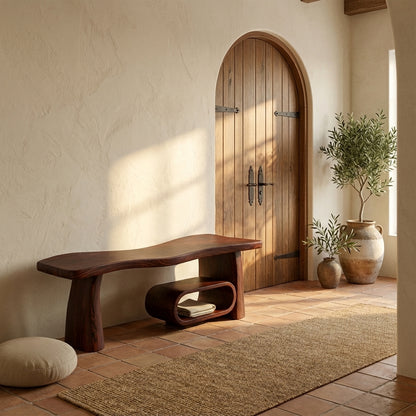 Sculptural Wood Bench for Entryway & Living Room
