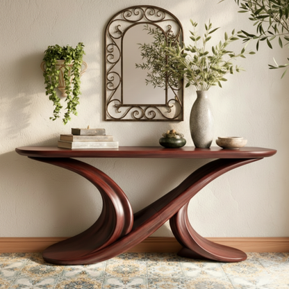 Sculptural Solid Wood Console Table – Dual Flow Curved Base