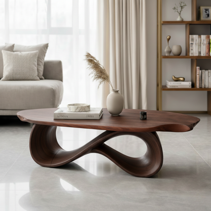 Luxury Sculptural Solid Wood Coffee Table – Organic Modern Curved Design