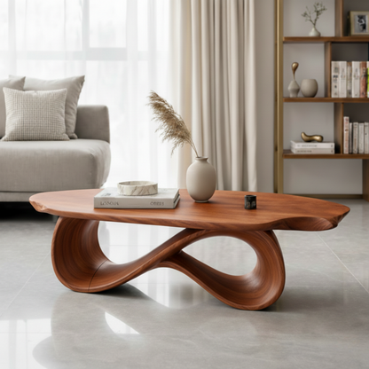 Luxury Sculptural Solid Wood Coffee Table – Organic Modern Curved Design