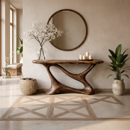 Organic Modern Solid Wood Console Table – Sculpted Curved Luxury Design