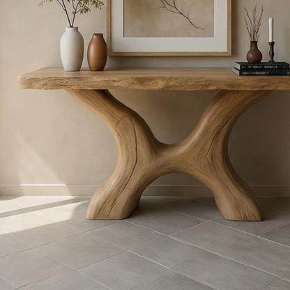 Organic Sculptural Console Table – Handmade Live Edge Solid Wood Console