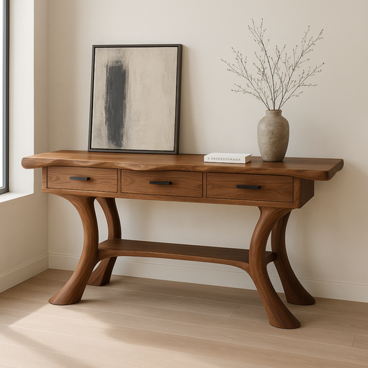 Sculptural Tree-Trunk Console Table – Handmade Live Edge Solid Wood Console