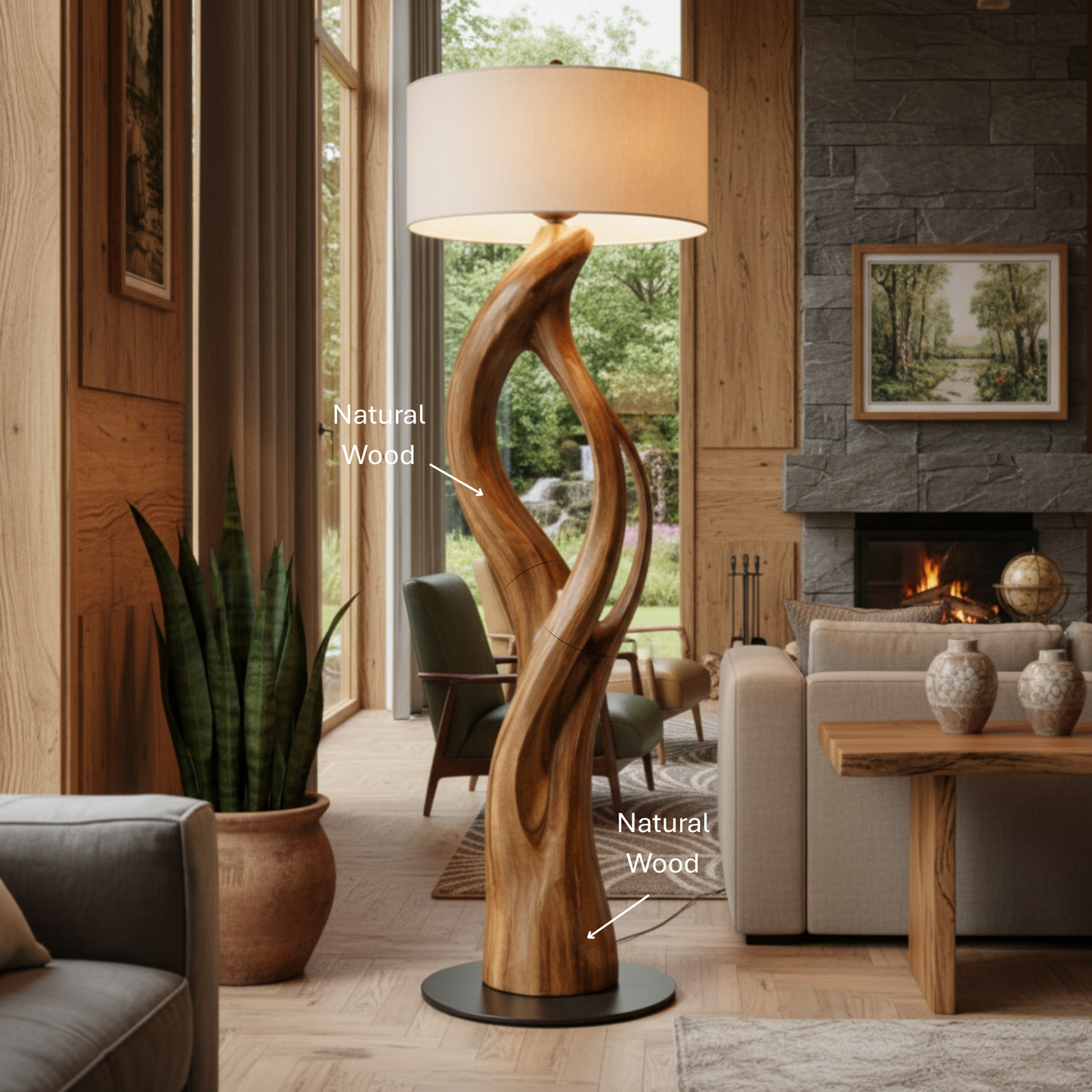 Mid-Century Sculptural Floor Lamp – Solid Wood Artisan Design