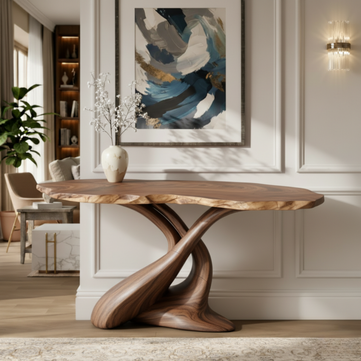 Luxury Live-Edge Solid Wood Console Table – Sculptural Organic Modern Design