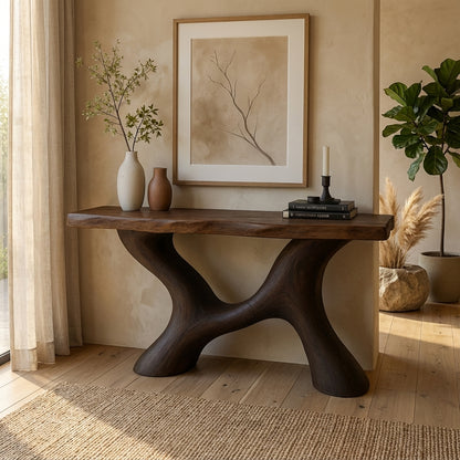 Japandi Organic Console Table – Handmade Live Edge Solid Wood Console