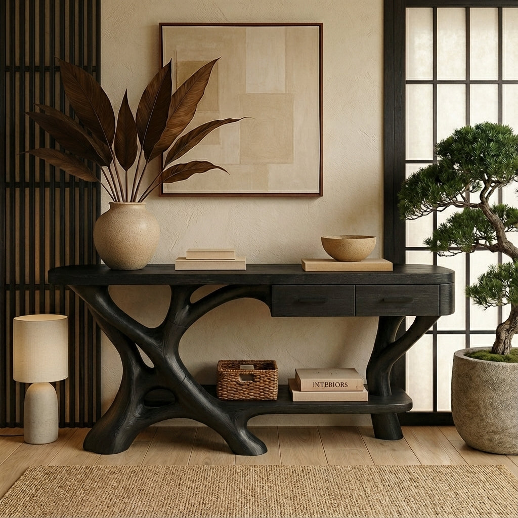 Luxury Natural Wood Console Table with Artistic Root Base Design