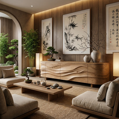 Sculptural Wave Solid Wood Sideboard – Luxury Statement for Refined Interiors