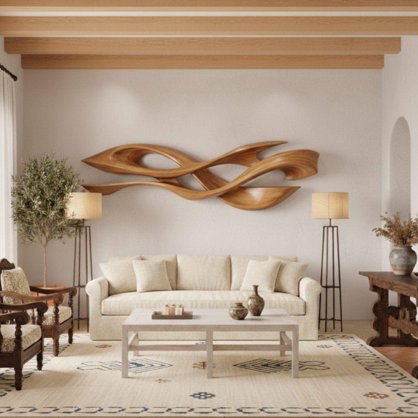 Luxury Sculptural Solid Wood Wall Art – Organic Flow Modern Statement Decor