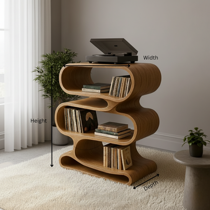Organic Loop-Form Solid Wood Turntable Cabinet with Layered Vinyl Storage