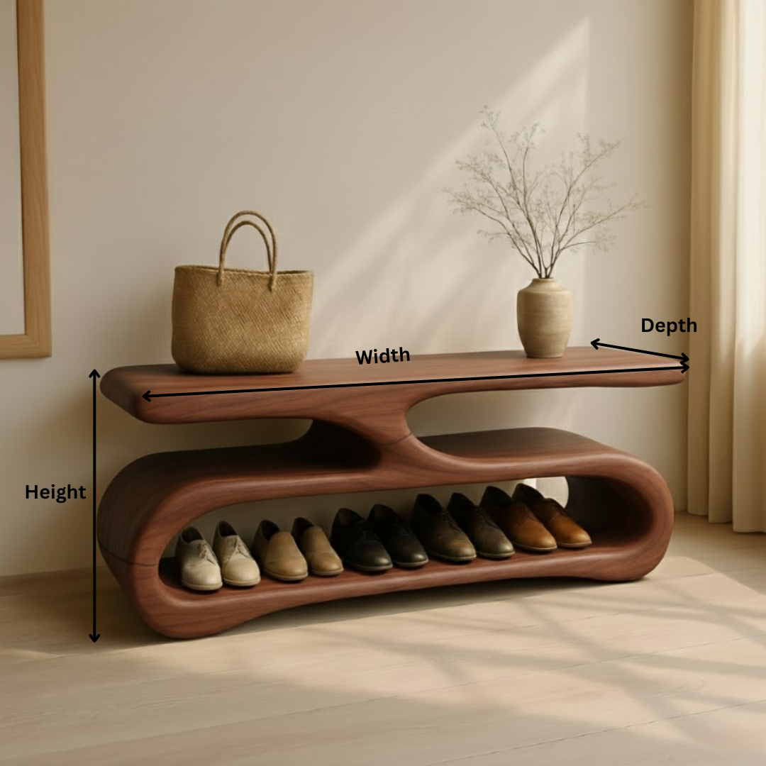 Organic Flow Shoe Bench in Solid Wood – Sculptural Entryway Storage