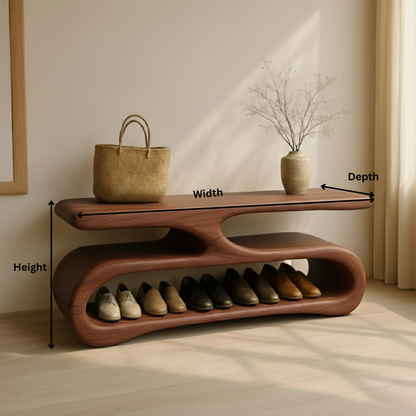 Organic Flow Shoe Bench in Solid Wood – Sculptural Entryway Storage