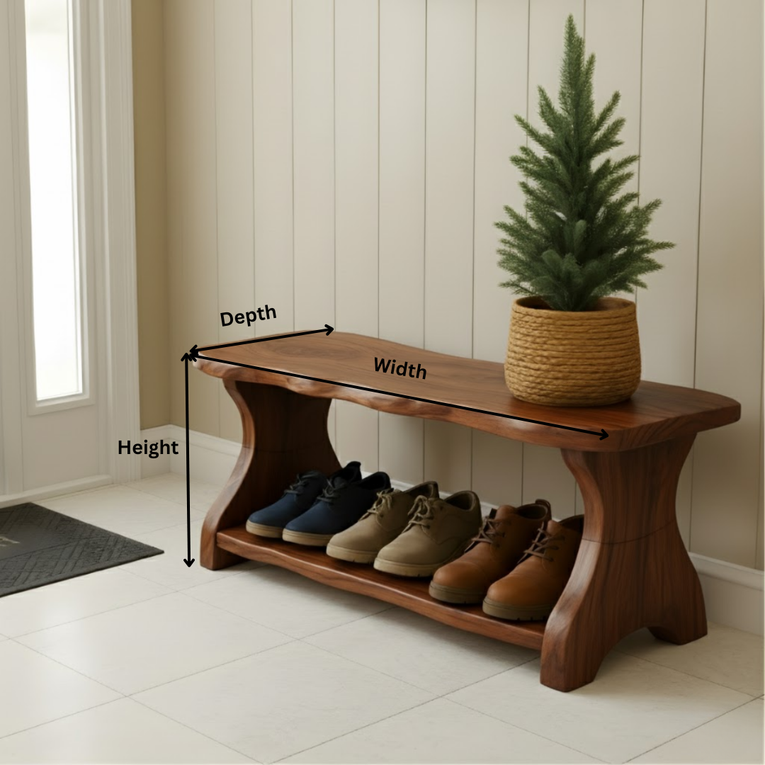Live-Edge Solid Wood Shoe Bench – Organic Entryway Storage Seat