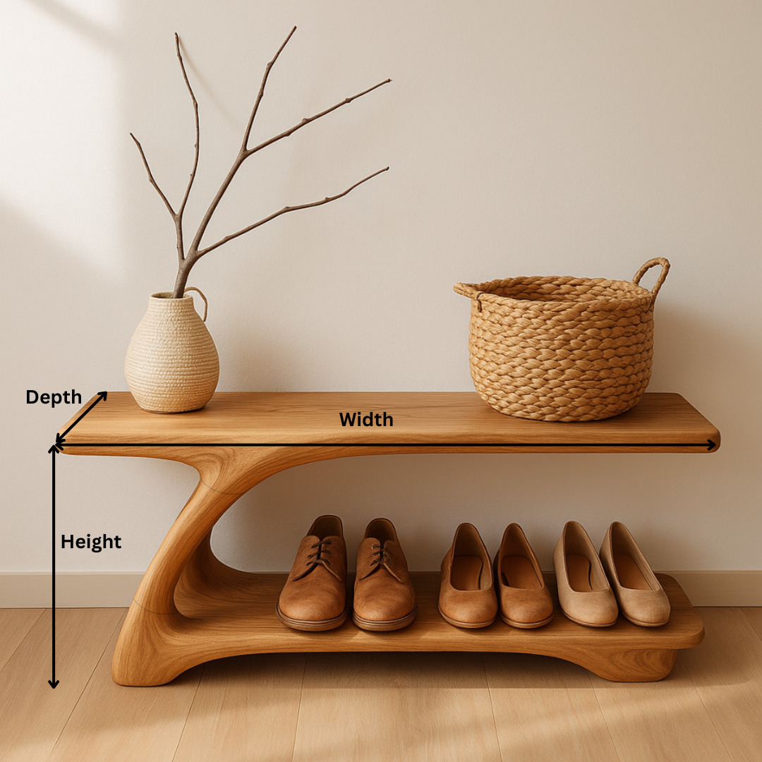 Sculpted Solid Wood Shoe Bench with Fluid Curved Base