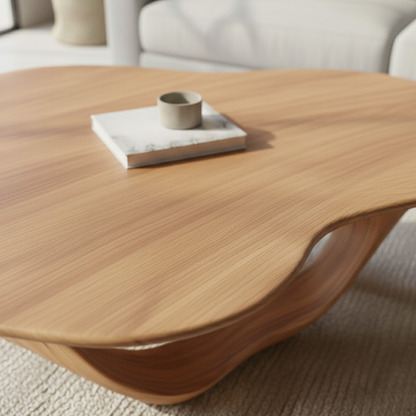 Organic Modern Solid Wood Coffee Table with Sculpted Triple-Flow Base