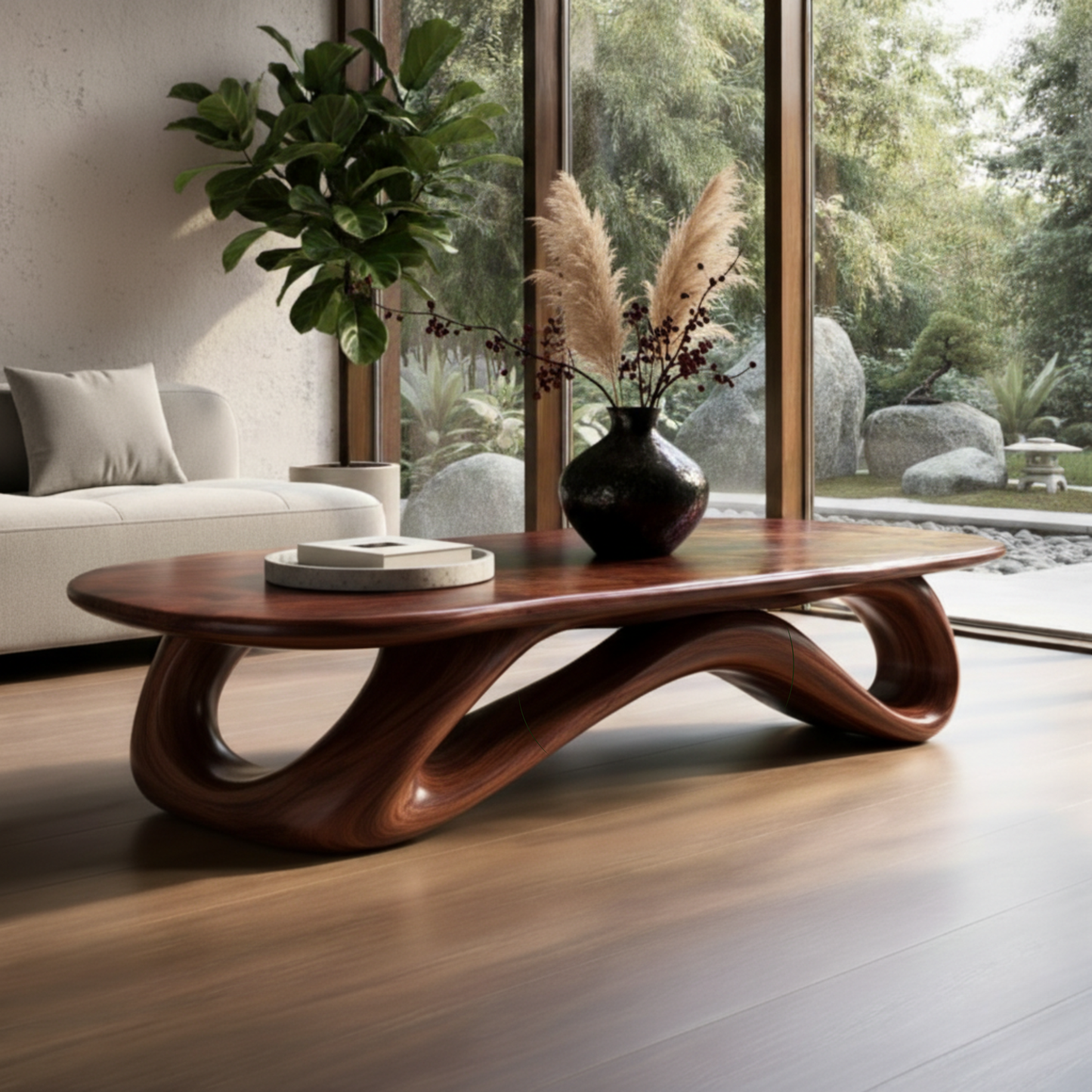 Sculpted Solid Wood Coffee Table – Organic Modern Luxury Centerpiece