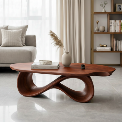 Luxury Sculptural Solid Wood Coffee Table – Organic Modern Curved Design