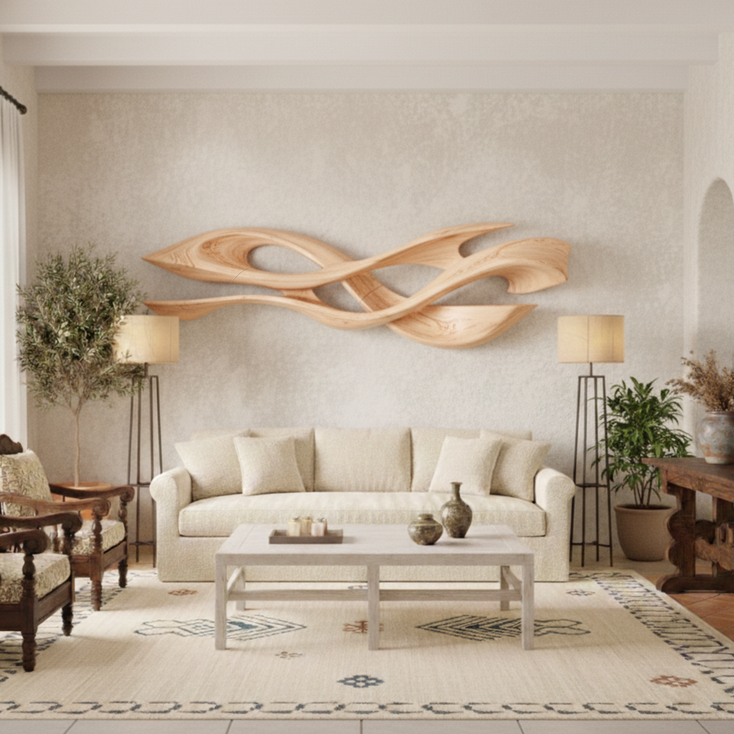 Luxury Sculptural Solid Wood Wall Art – Organic Flow Modern Statement Decor