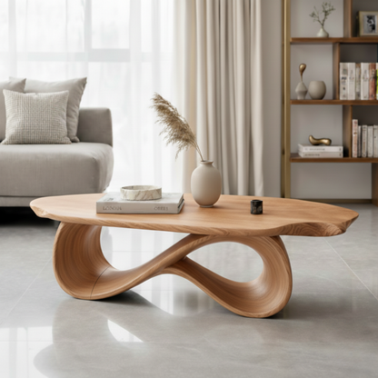 Luxury Sculptural Solid Wood Coffee Table – Organic Modern Curved Design