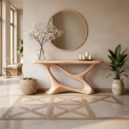 Organic Modern Solid Wood Console Table – Sculpted Curved Luxury Design