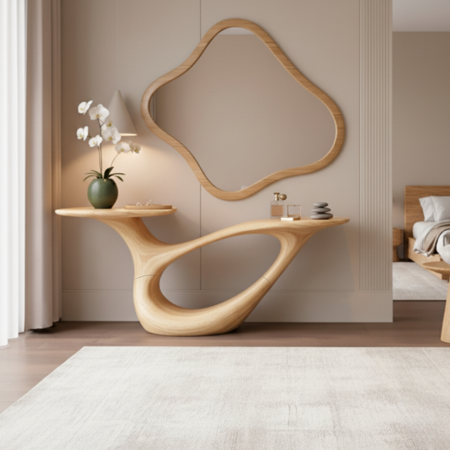 Sculpted Solid Wood Console Table – Organic Modern Luxury Furniture